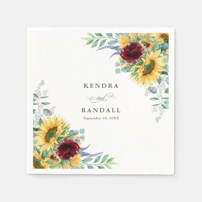 Servilleta De Papel Rústicos girasoles y Rosas Boda floral (Anverso)