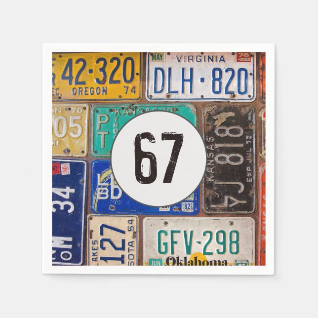Servilleta De Papel Rusty License Plate 67th Birthday Napkins (Anverso)