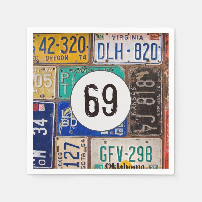 Servilleta De Papel Rusty License Plate 69th Birthday Napkins (Anverso)