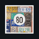 Servilleta De Papel Rusty License Plate 80th Birthday<br><div class="desc">Recogida de placas de matrícula para la fiesta de cumpleaños número 80. La edad se puede cambiar.</div>