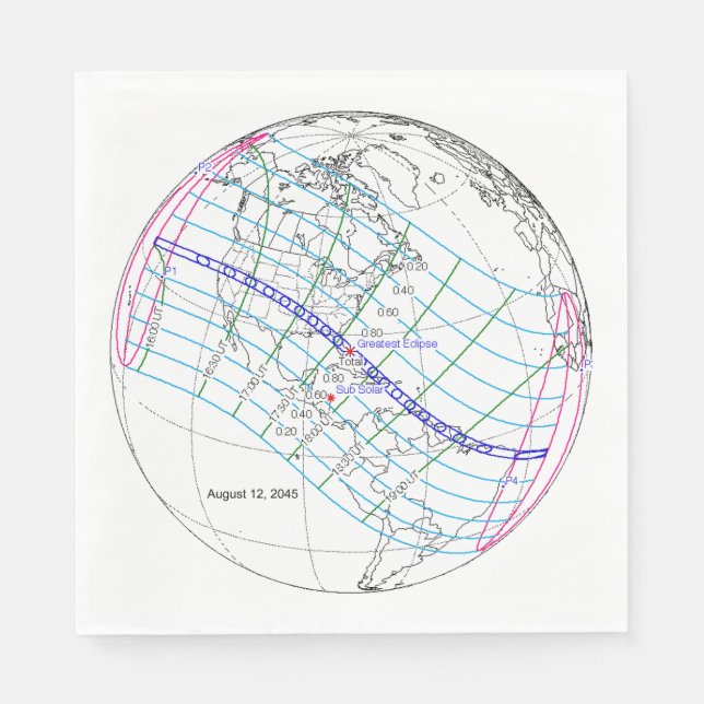 Servilleta De Papel Ruta mundial total del eclipse solar 2045 (Anverso)