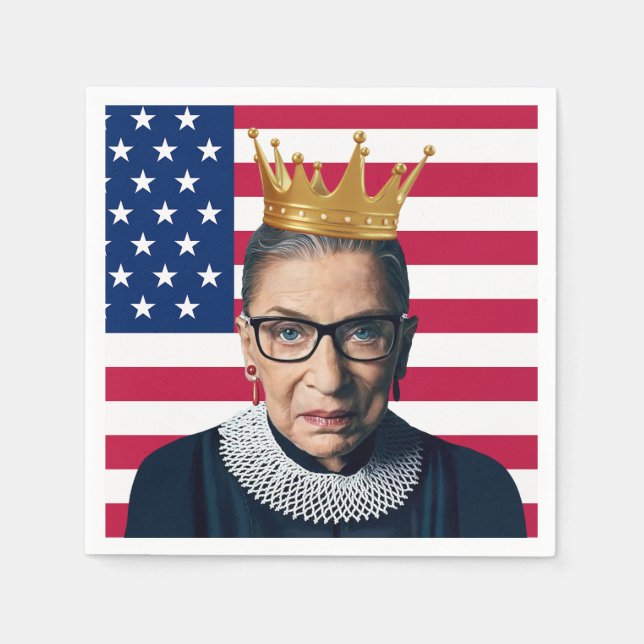 Servilleta De Papel Ruth Bader Ginsburg Crown and USA Flag (Anverso)