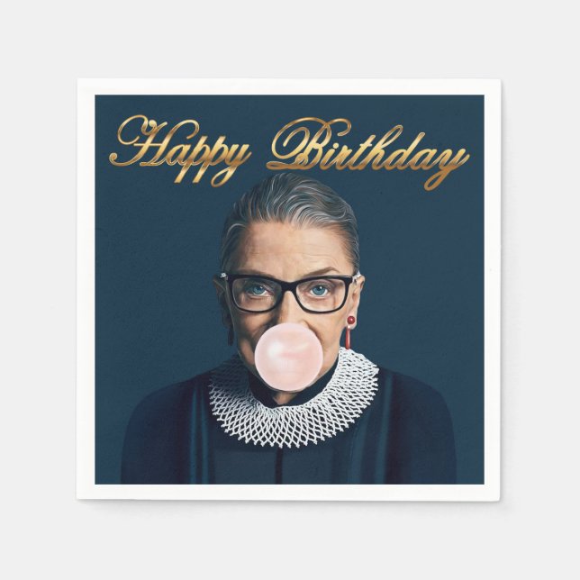 Servilleta De Papel Ruth Bader Ginsburg Soplando chicle rosa (Anverso)