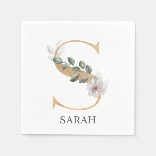 Servilleta De Papel S Monograma Floral Personalizado (Anverso)