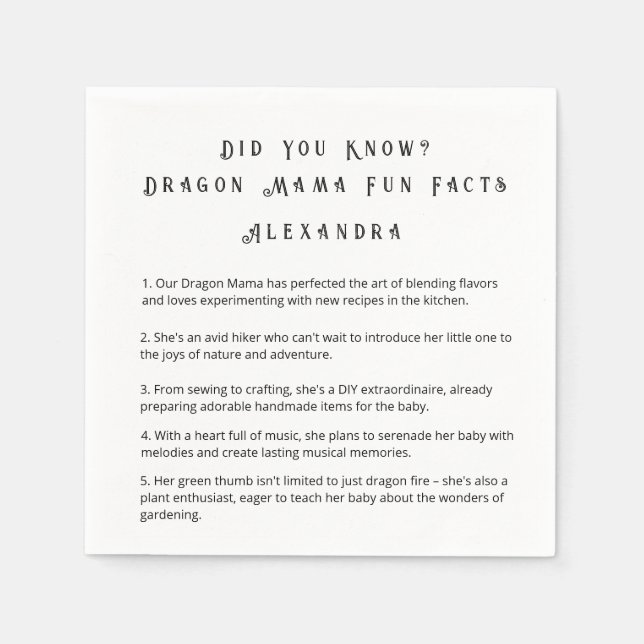 Servilleta De Papel ¿Sabías que? Datos Divertidos de Dragon Mama (Anverso)