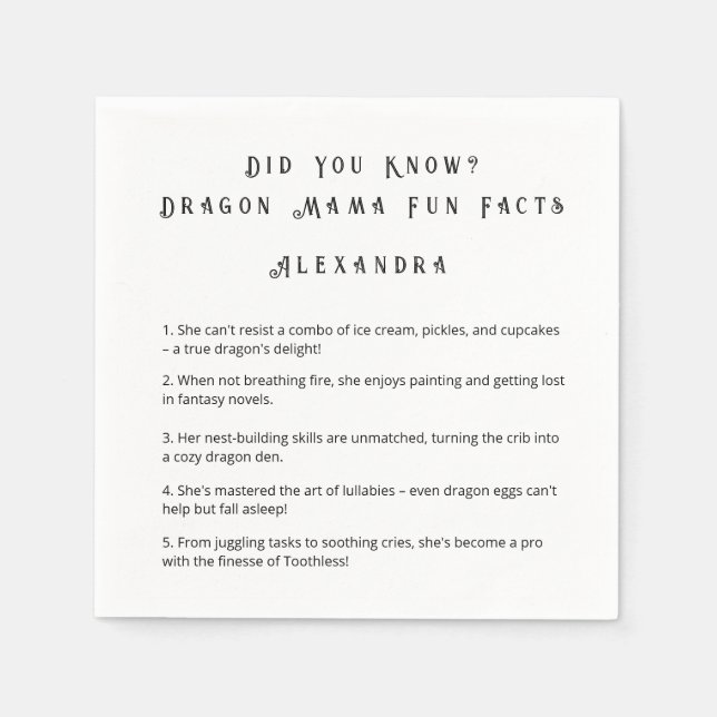 Servilleta De Papel ¿Sabías que? Datos Divertidos de Dragon Mama (Anverso)