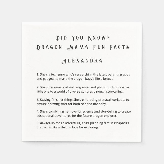 Servilleta De Papel ¿Sabías que? Datos Divertidos de Dragon Mama (Anverso)