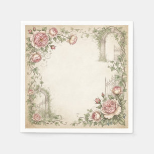 Servilleta De Papel Sabio y Rosa inglesa y Tudor renacentista de hiedr