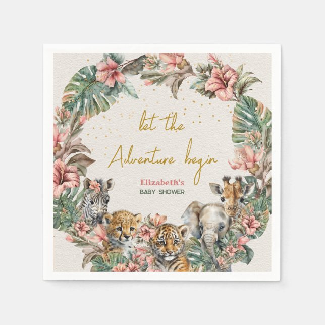Servilleta De Papel Safari Animal Adventure Begin Baby Boy Shower (Anverso)