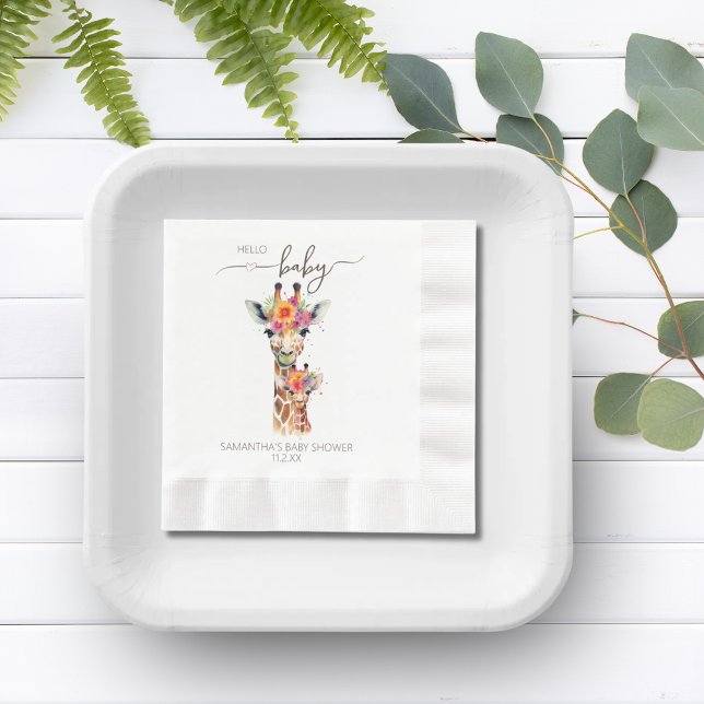 Servilleta De Papel Safari Animal Floral Giraffe Mom Baby Shower (Safari Animal Floral Giraffe Mom Baby Shower Napkins)