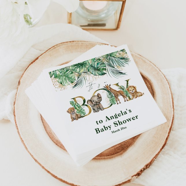 Servilleta De Papel Safari Animal Jungle Green & Gold boy Baby Shower (Subido por el creador)