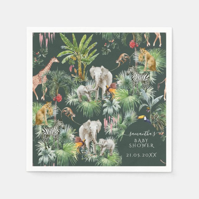 Servilleta De Papel Safari Animal Jungle Greenery Tropical Baby Shower (Anverso)