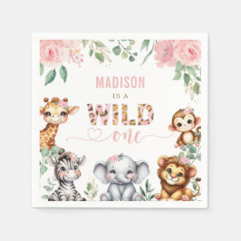 Servilleta De Papel Safari Animal Rubor Pink Floral Wild Un cumpleaños