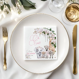 Servilleta De Papel Safari Animal Tropical Flor Rosa Baby Shower