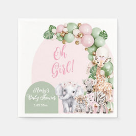 Servilleta De Papel Safari Animal Tropical Green Pink Baby Shower