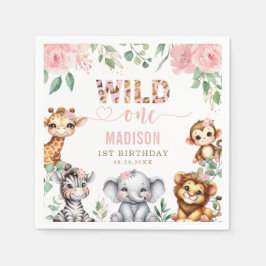 Servilleta De Papel Safari Animal Wild Un cumpleaños floral rosado de