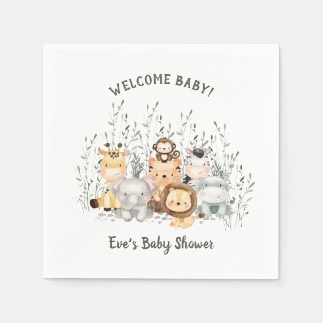 Servilleta De Papel Safari Animals Baby Shower Napkins (Anverso)