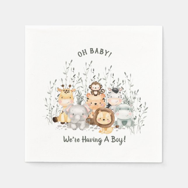 Servilleta De Papel Safari Animals Baby Shower Napkins (Anverso)