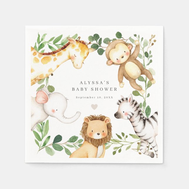 Servilleta De Papel Safari Animals Baby Shower Party Paper Napkins (Anverso)