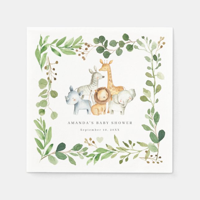Servilleta De Papel Safari Animals Baby Shower Party Paper Napkins (Anverso)