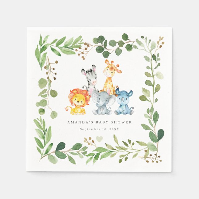 Servilleta De Papel Safari Animals Baby Shower Party Paper Napkins (Anverso)