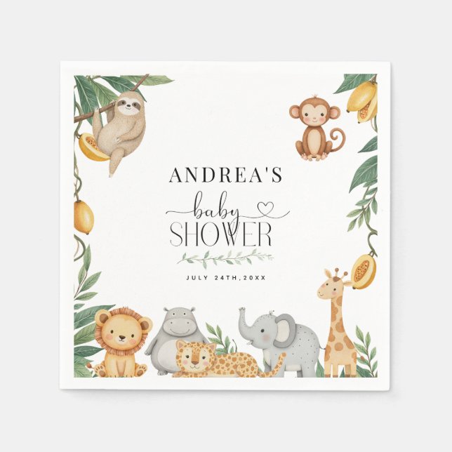 Servilleta De Papel Safari Animals Calligraphy Baby Shower  (Anverso)