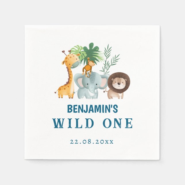 Servilleta De Papel Safari Animals Tropical Jungle Wild One Birthday  (Anverso)