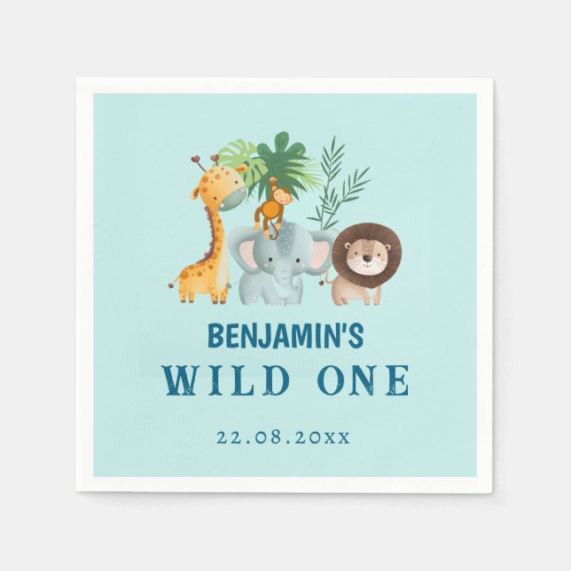 Servilleta De Papel Safari Animals Tropical Jungle Wild One Birthday  (Anverso)
