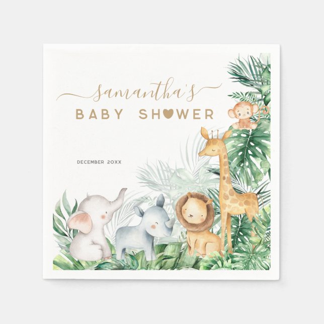 Servilleta De Papel Safari Baby Animals Greenery Baby Shower (Anverso)