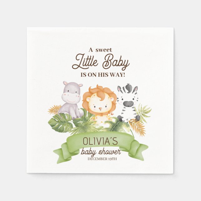 Servilleta De Papel Safari Baby Shower Tropical Animals Baby Shower (Anverso)