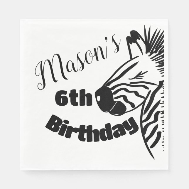 Servilleta De Papel Safari Cebra Dibujada a Mano Fiesta Cumpleaños   (Anverso)