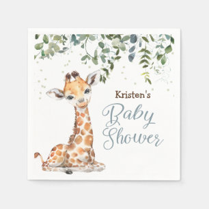 Servilleta De Papel Safari de la Jungla Azul Giraffe Zoo Baby Shower