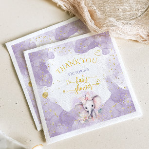 Servilleta De Papel Safari Floral Elefante Morado Baby Shower