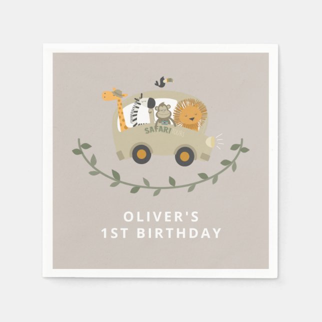 Servilleta De Papel Safari Jungle Animals 1er Nacimiento Nombre person (Anverso)