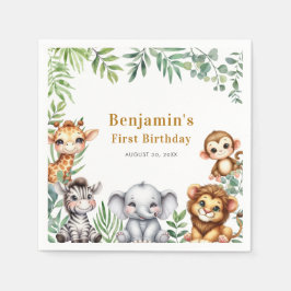 Servilleta De Papel Safari Jungle Animals Boy 1er cumpleaños
