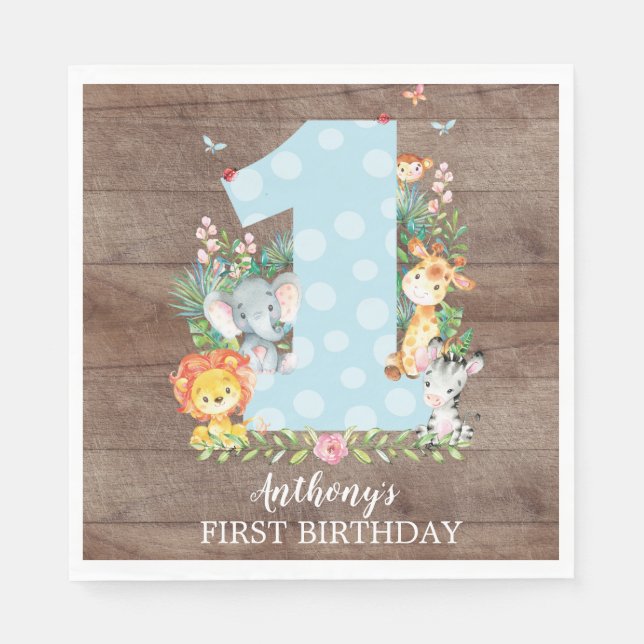 Servilleta De Papel Safari Jungle Boys First Birthday Paper Napkins (Anverso)