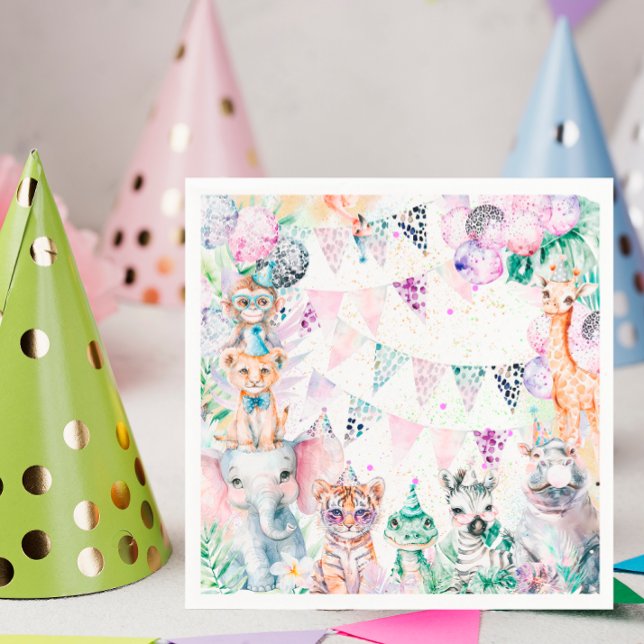 Servilleta De Papel Safari Jungle Cute Animals Chica Cumpleaños (Subido por el creador)