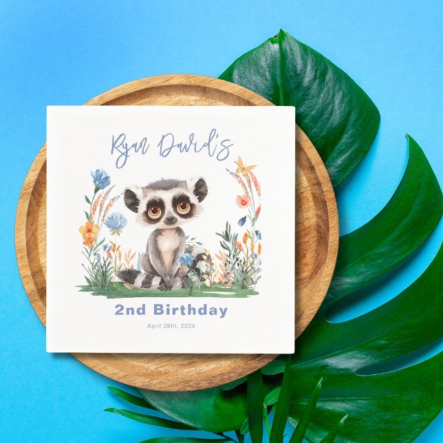 Servilleta De Papel Safari Jungle Cute Watercolor Mono Cumpleaños (Safari Jungle Tropical Greenery Flowers Colorful Monkey 2nd Birthday Napkin)