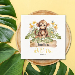 Servilleta De Papel Safari Jungle Monkey Watercolor Tropical Cumpleaño