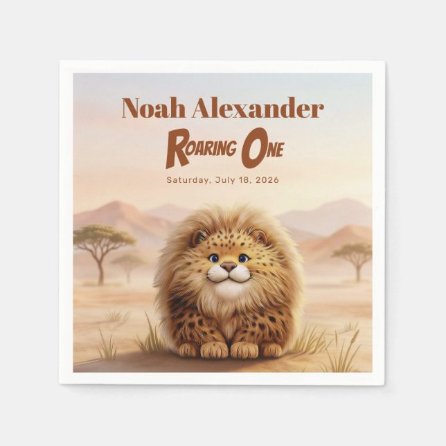 Servilleta De Papel Safari Roaring One Fluffy Leopard Birthday Party (Anverso)