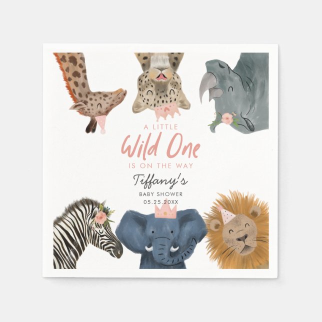 Servilleta De Papel Safari rosa moderno Animales Baby Shower (Anverso)