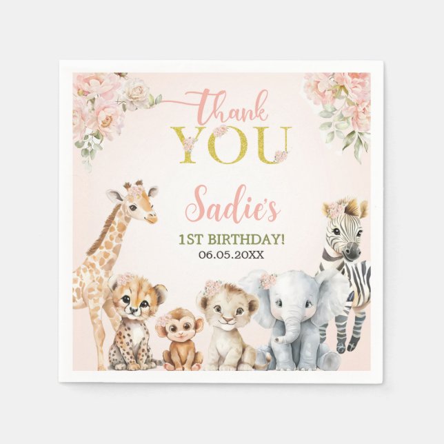 Servilleta De Papel Safari Sweet Girl Floral Birthday  (Anverso)