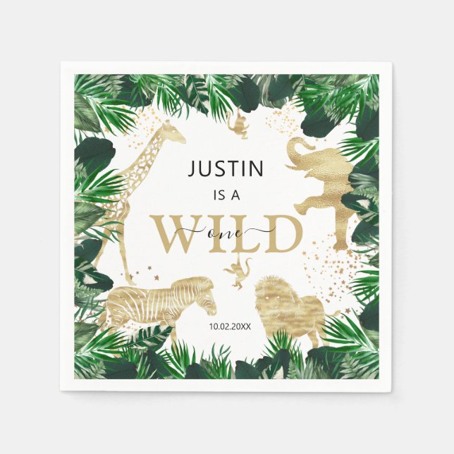 Servilleta De Papel Safari Tema Salvaje Una Selva Primer Cumpleaños (Anverso)