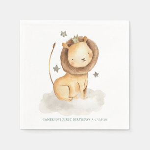Servilleta De Papel Safari Watercolor León Príncipe Niños Cumpleaños