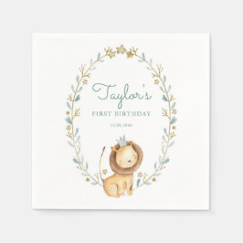Servilleta De Papel Safari Watercolor León Príncipe Primer Cumpleaños