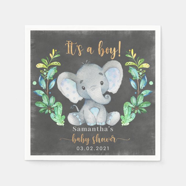 Servilleta De Papel Safari Wild Elephant Baby Shower (Anverso)