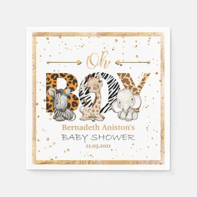 Servilleta De Papel Safari Wild Oh Boy! Baby Shower Napkins (Anverso)