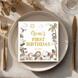 Servilleta De Papel Safari Wild One Jungle Animals Birthday Party