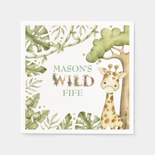 Servilleta De Papel Safari Wild One Watercolor Cumpleaños (Anverso)