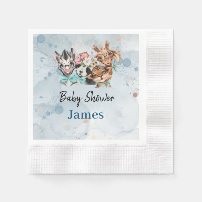 Servilleta De Papel Safari wildone bebé nombre jungla con animales (Anverso)